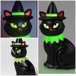 New Halloween Black Cat Blow Mold Green Lit Led Decorative 11” Eek! Target 2024